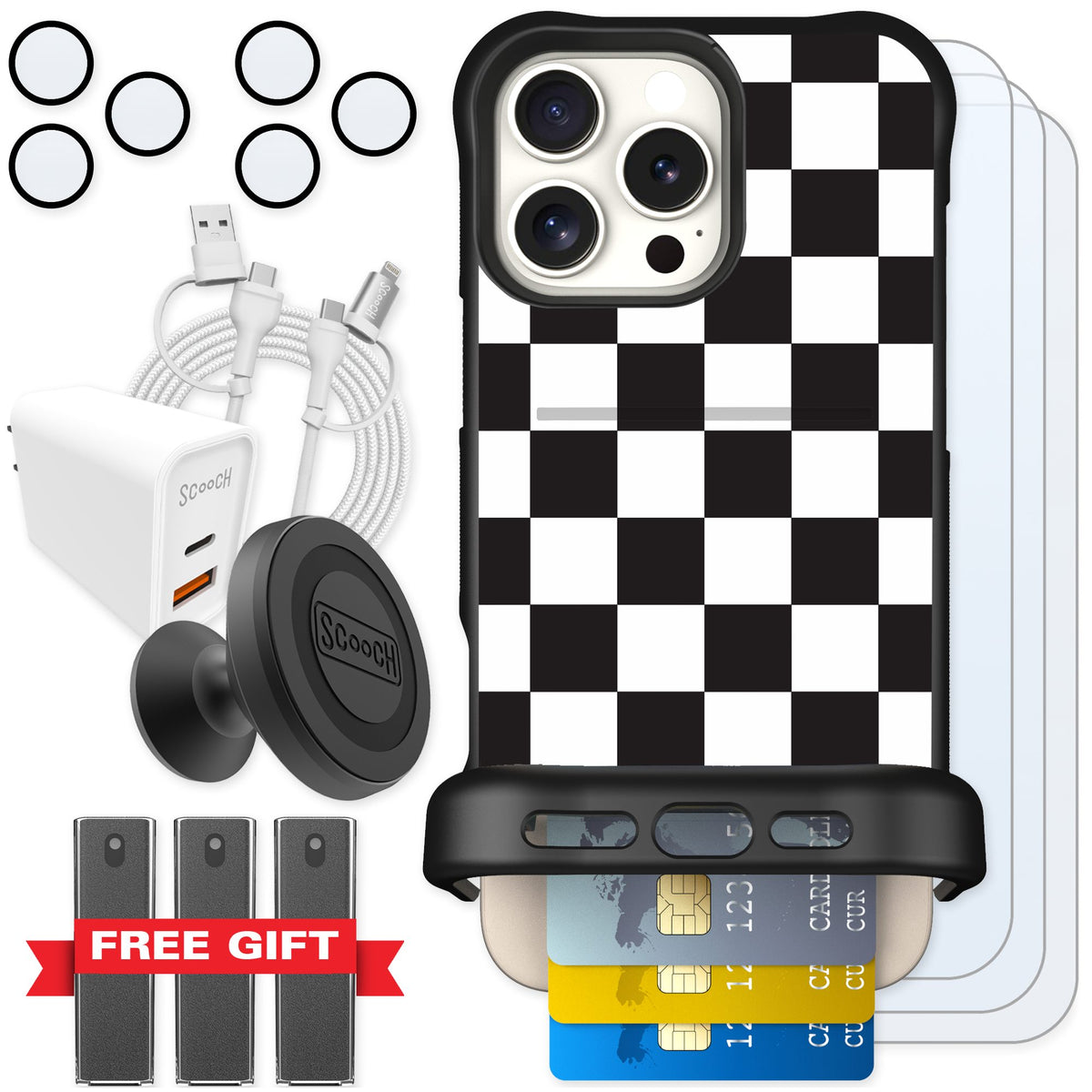 Scooch Wingmate Checkered for iPhone 16 Pro Max — Ultimate Bundle
