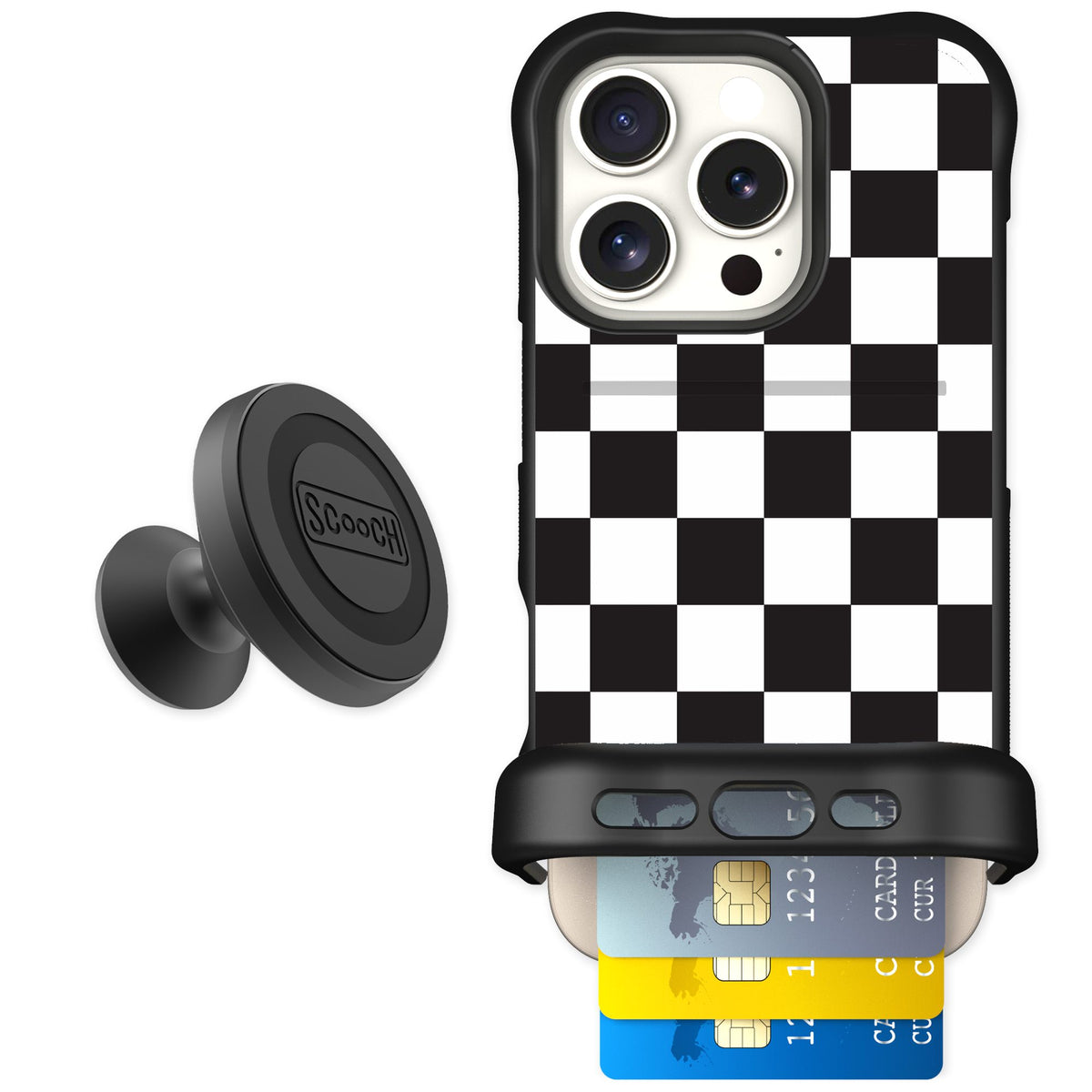 Scooch Wingmate Checkered for iPhone 16 Pro — Starter Bundle