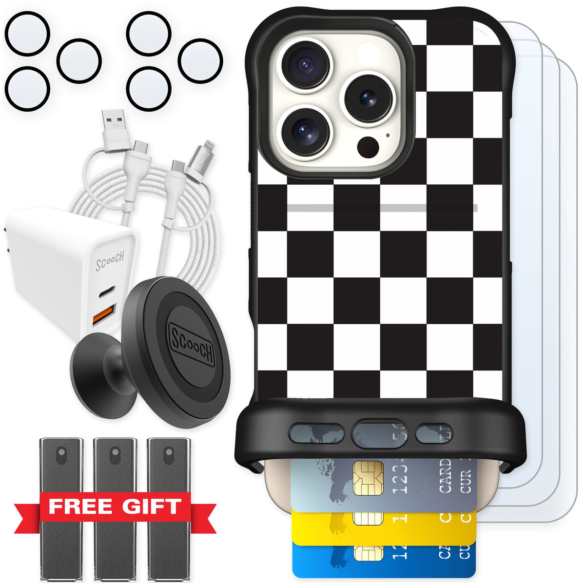 Scooch Wingmate Checkered for iPhone 16 Pro — Ultimate Bundle