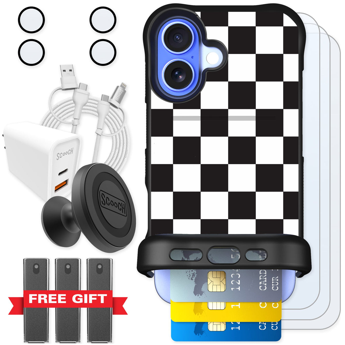 Scooch Wingmate Checkered for iPhone 16 — Ultimate Bundle