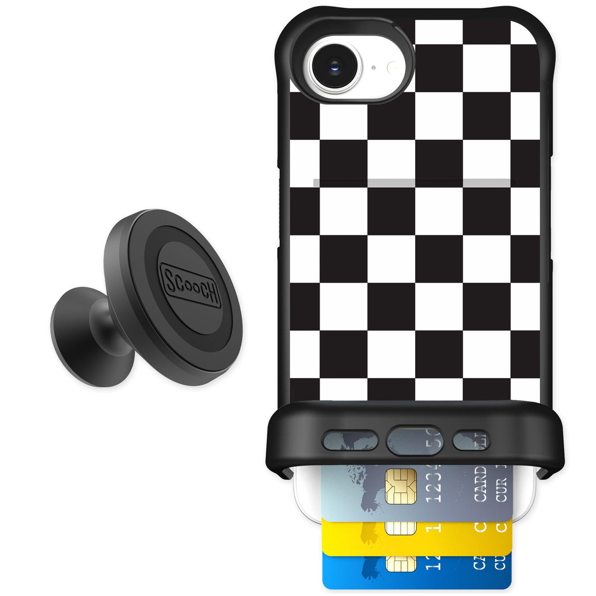 Scooch Wingmate Checkered for iPhone 16e — Starter Bundle
