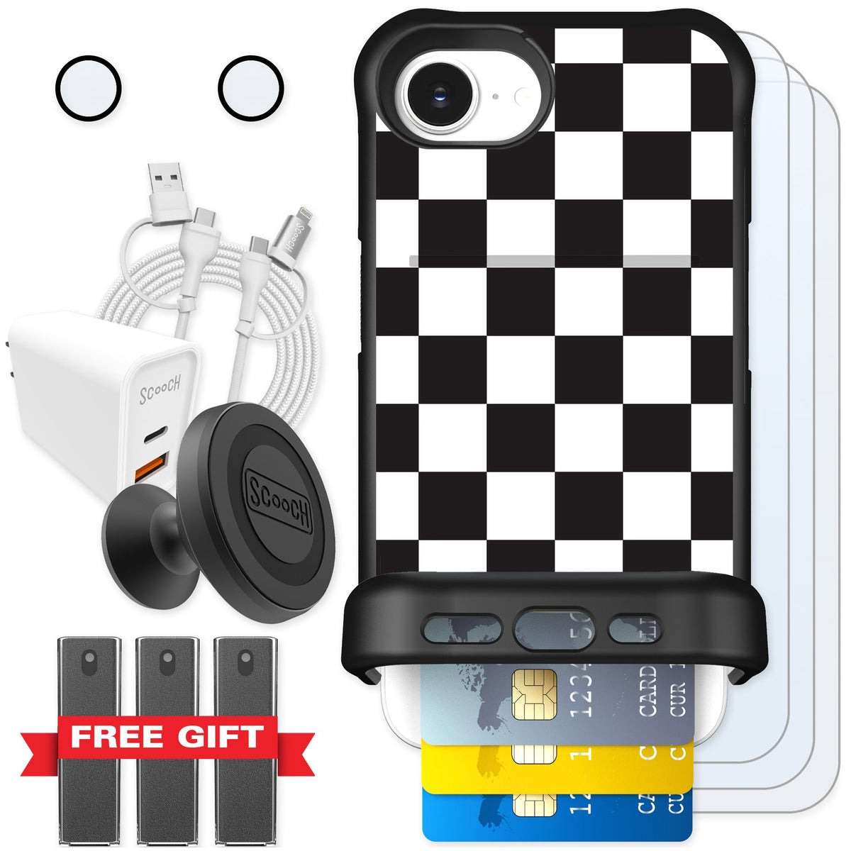Scooch Wingmate Checkered for iPhone 16e — Ultimate Bundle