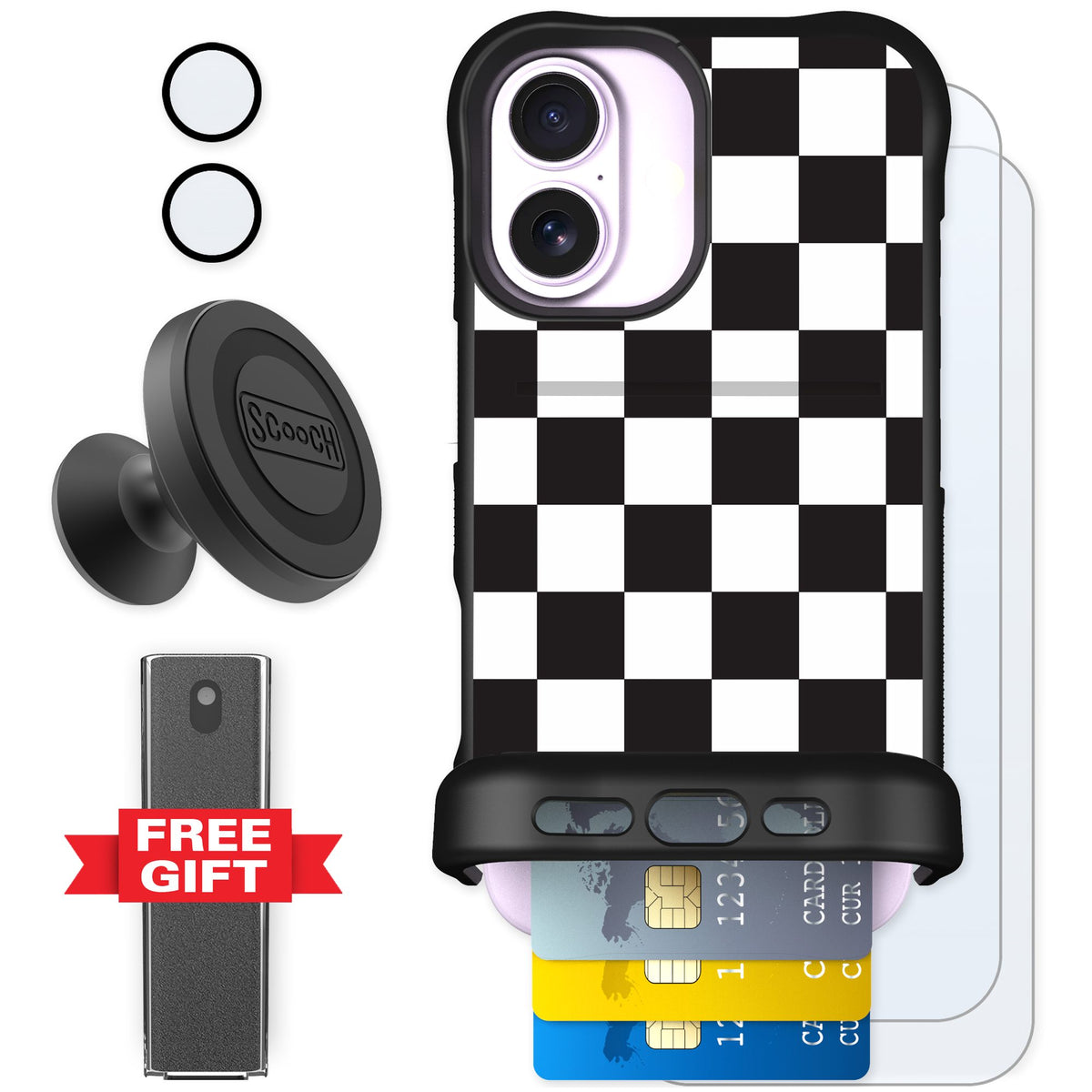 Scooch Wingmate Checkered for iPhone 17 — Defender Bundle
