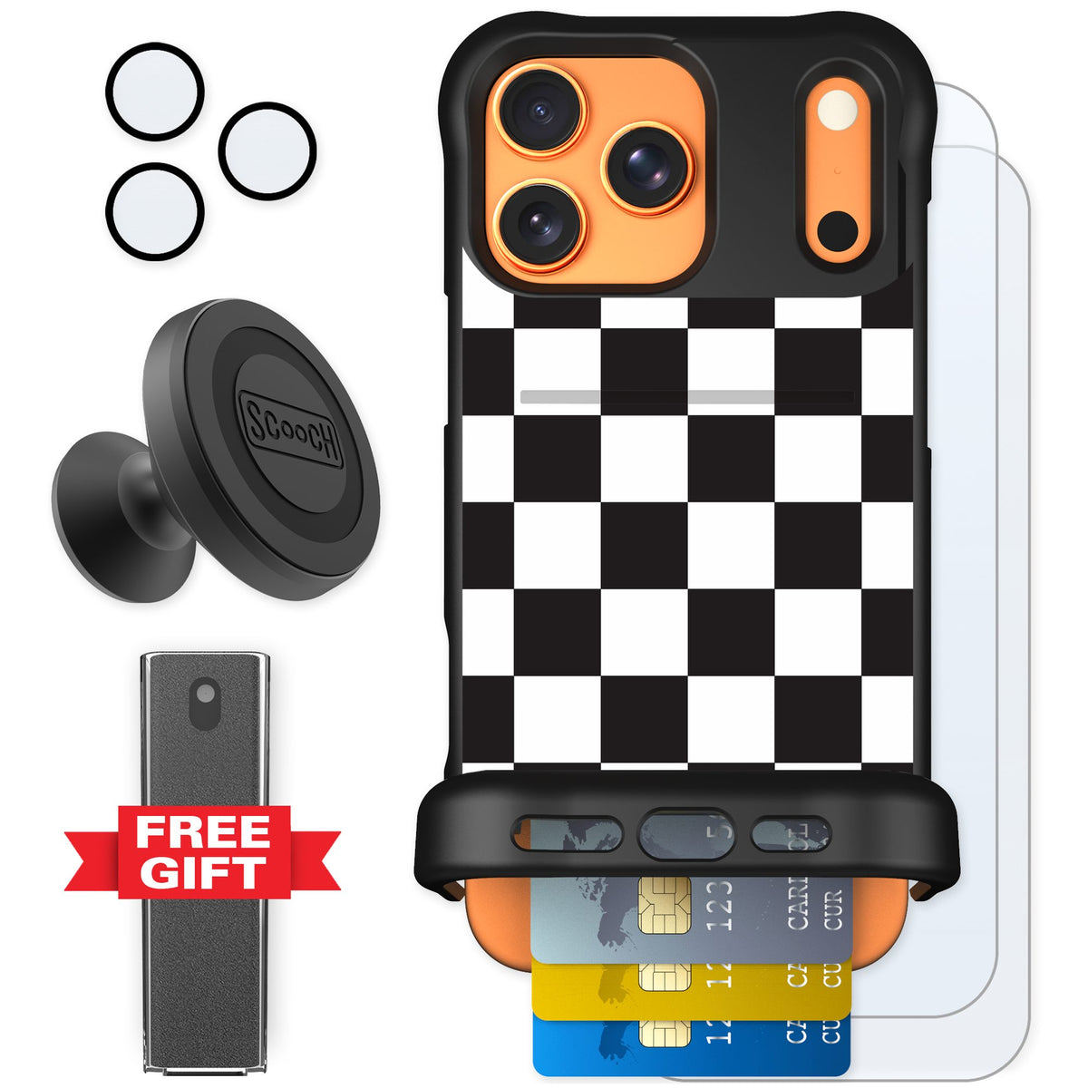 Scooch Wingmate Checkered for iPhone 17 Pro Max — Defender Bundle