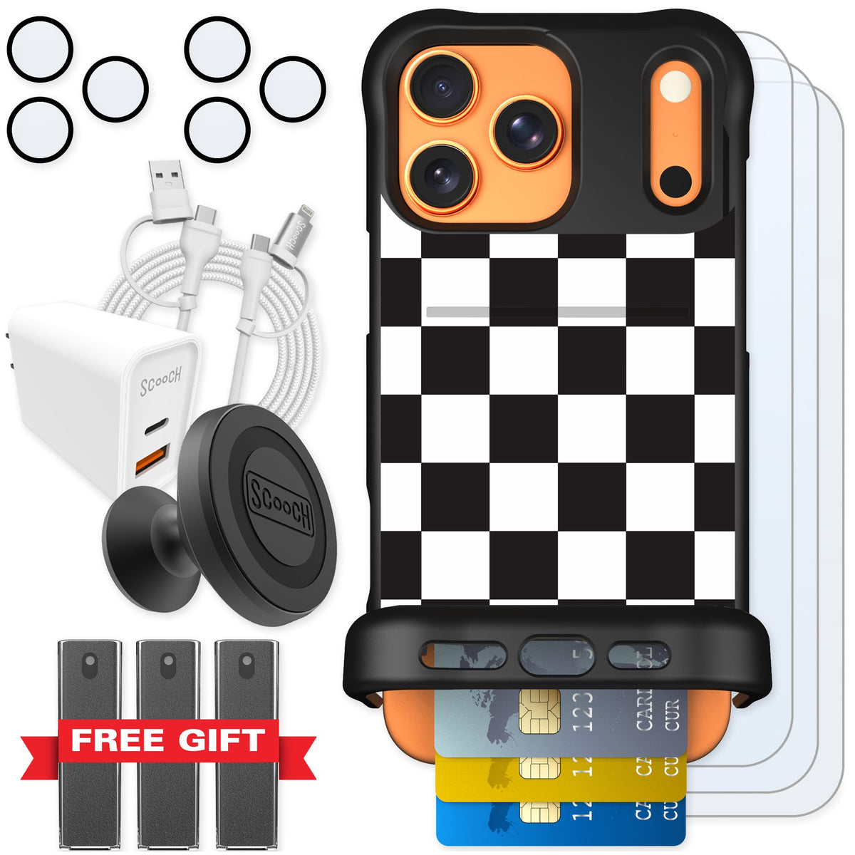Scooch Wingmate Checkered for iPhone 17 Pro Max — Ultimate Bundle