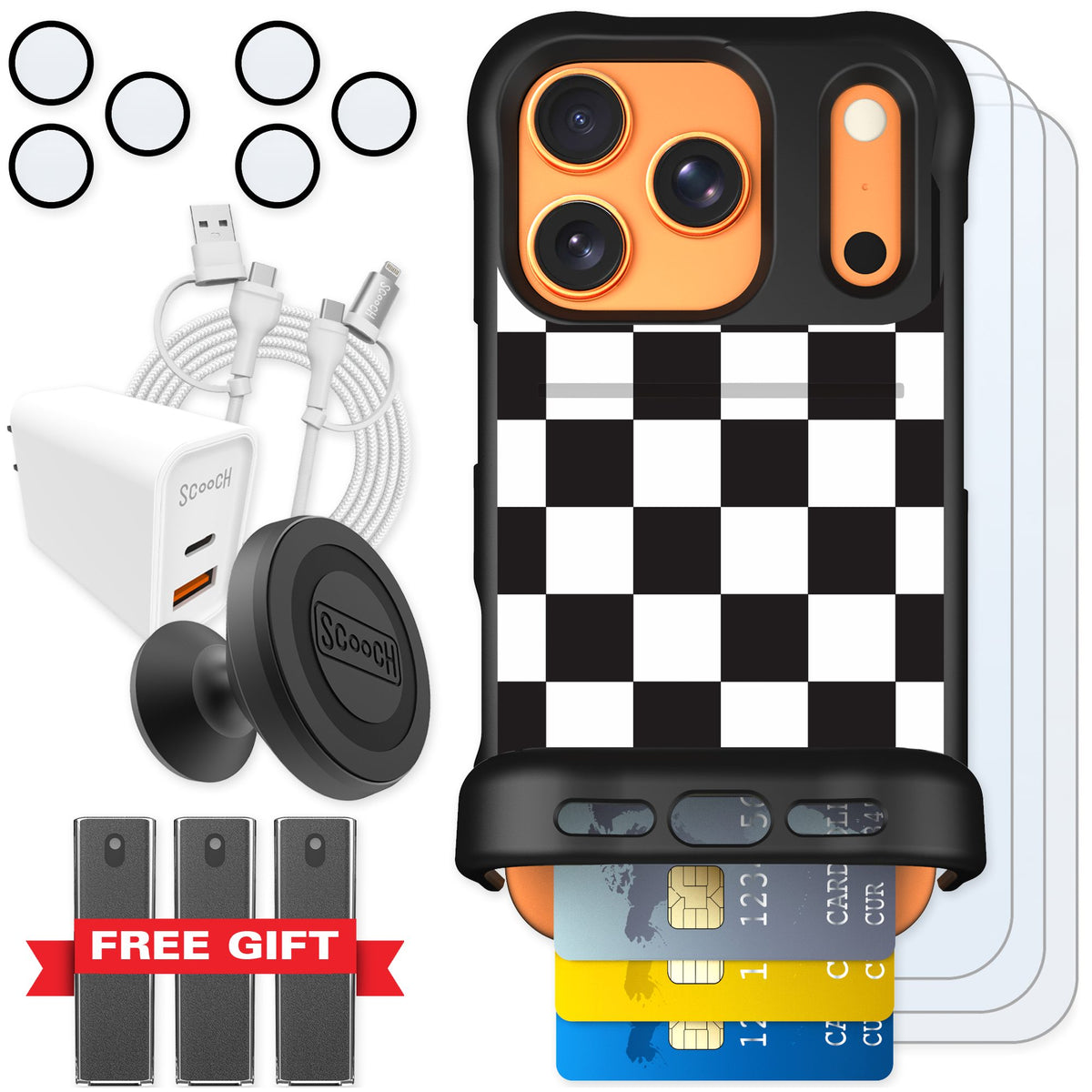 Scooch Wingmate Checkered for iPhone 17 Pro — Ultimate Bundle