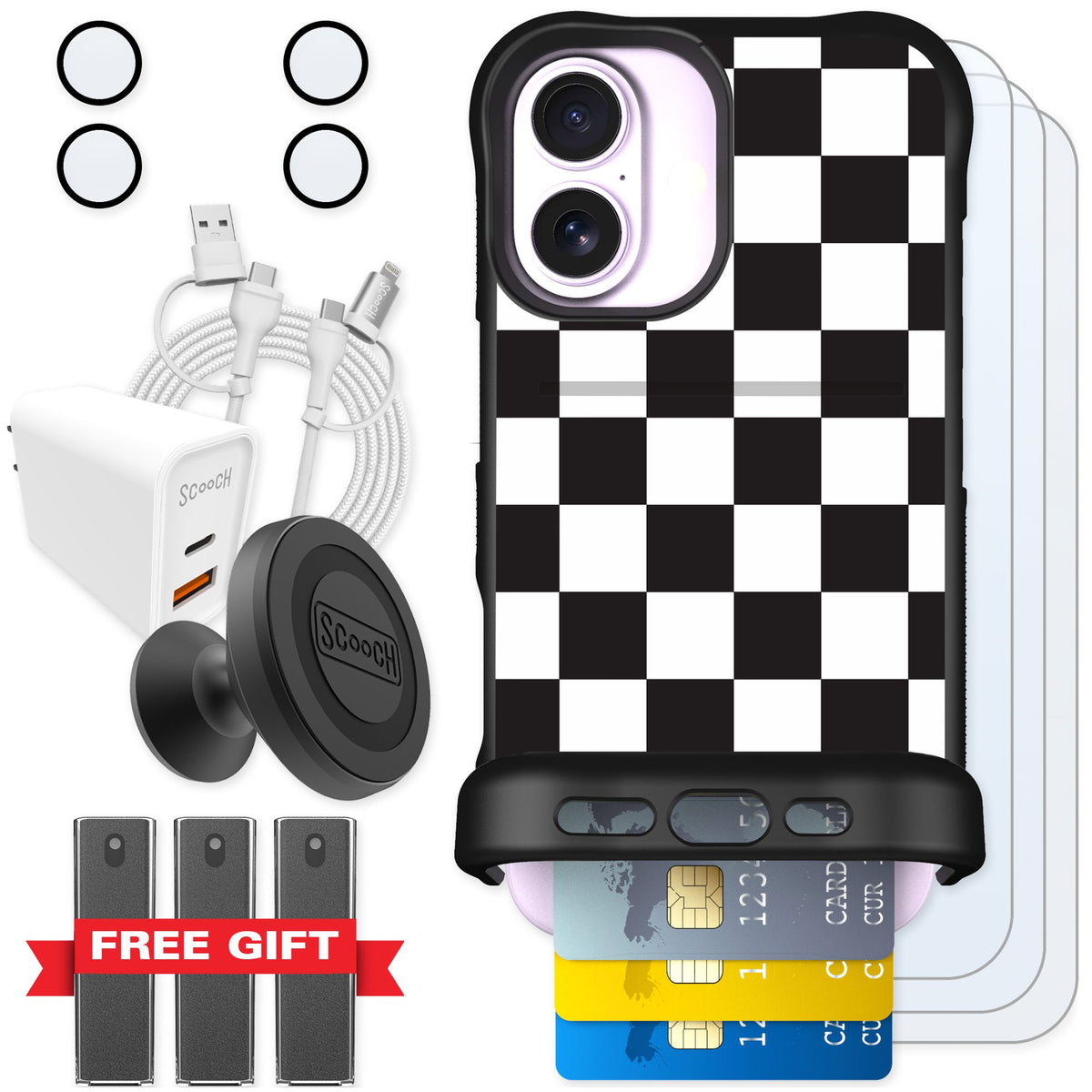 Scooch Wingmate Checkered for iPhone 17 — Ultimate Bundle