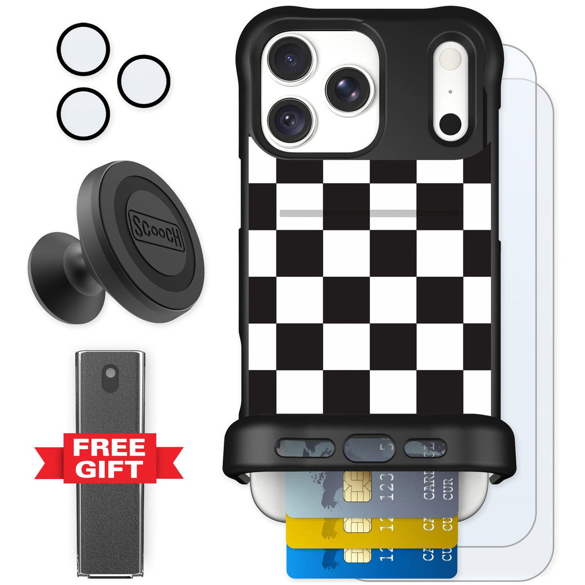 Scooch Wingmate Checkered for iPhone 18 Pro Max — Defender Bundle
