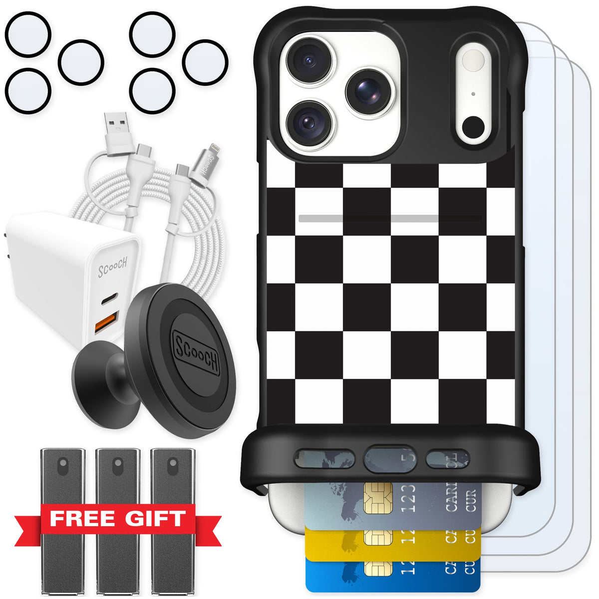 Scooch Wingmate Checkered for iPhone 18 Pro Max — Ultimate Bundle