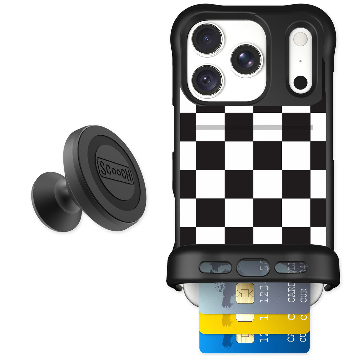 Scooch Wingmate Checkered for iPhone 18 Pro — Starter Bundle