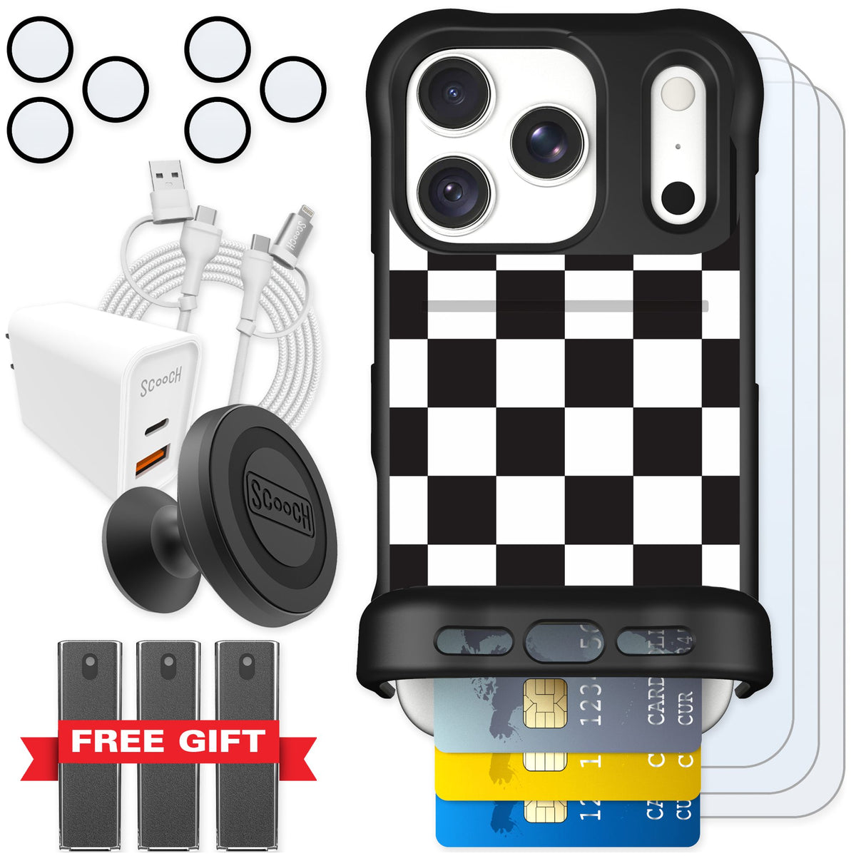 Scooch Wingmate Checkered for iPhone 18 Pro — Ultimate Bundle