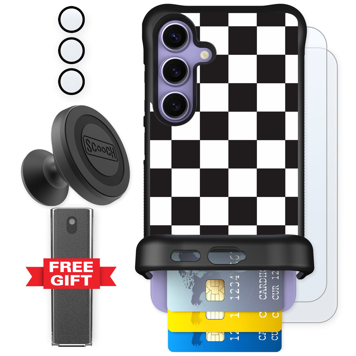 Scooch Wingmate Checkered for Galaxy S24 — Defender Bundle