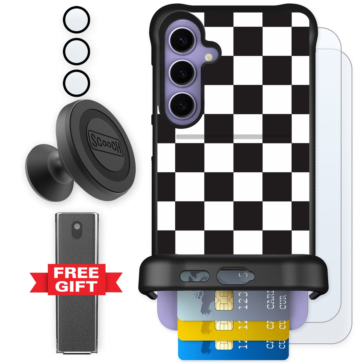 Scooch Wingmate Checkered for Galaxy S24+ — Defender Bundle