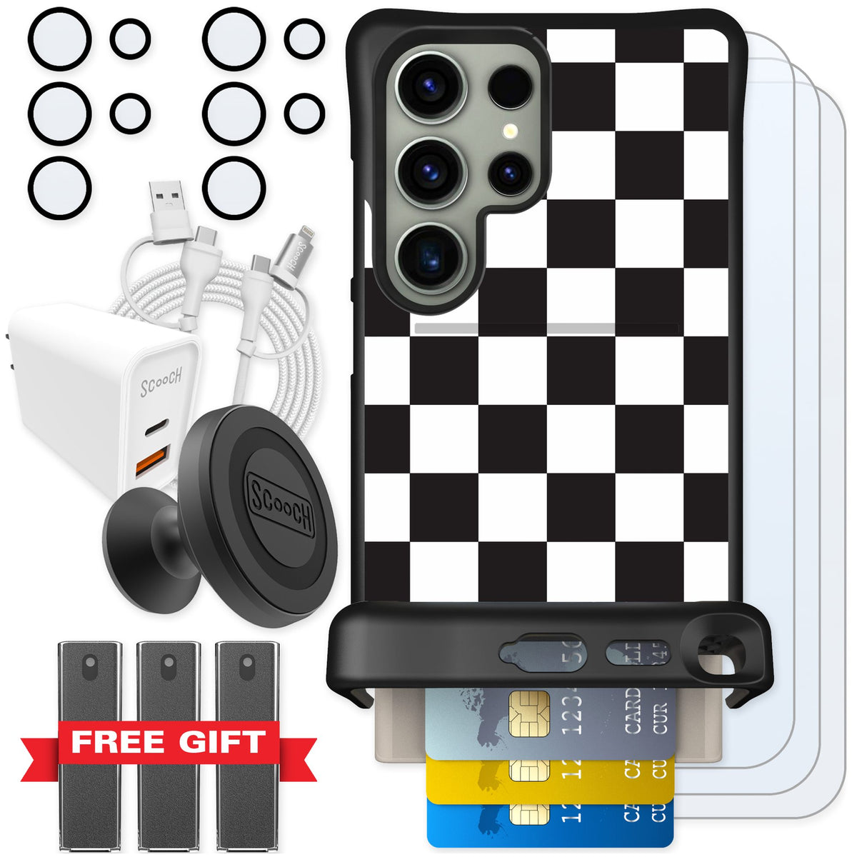 Scooch Wingmate Checkered for Galaxy S24 Ultra — Ultimate Bundle