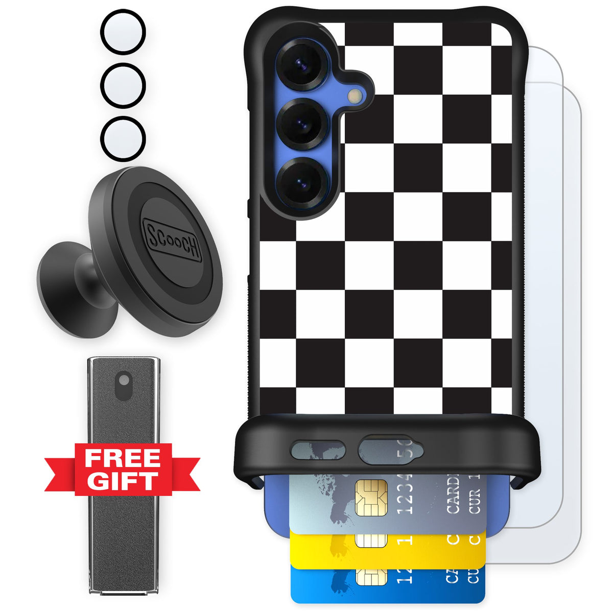 Scooch Wingmate Checkered for Galaxy S25 — Defender Bundle