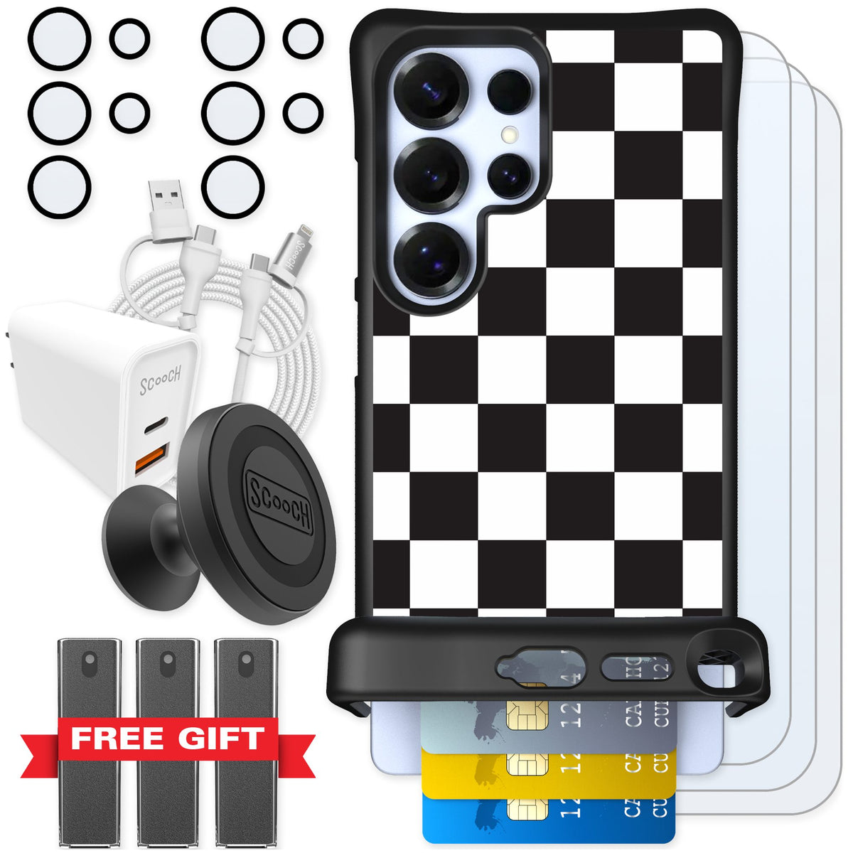 Scooch Wingmate Checkered for Galaxy S25 Ultra — Ultimate Bundle