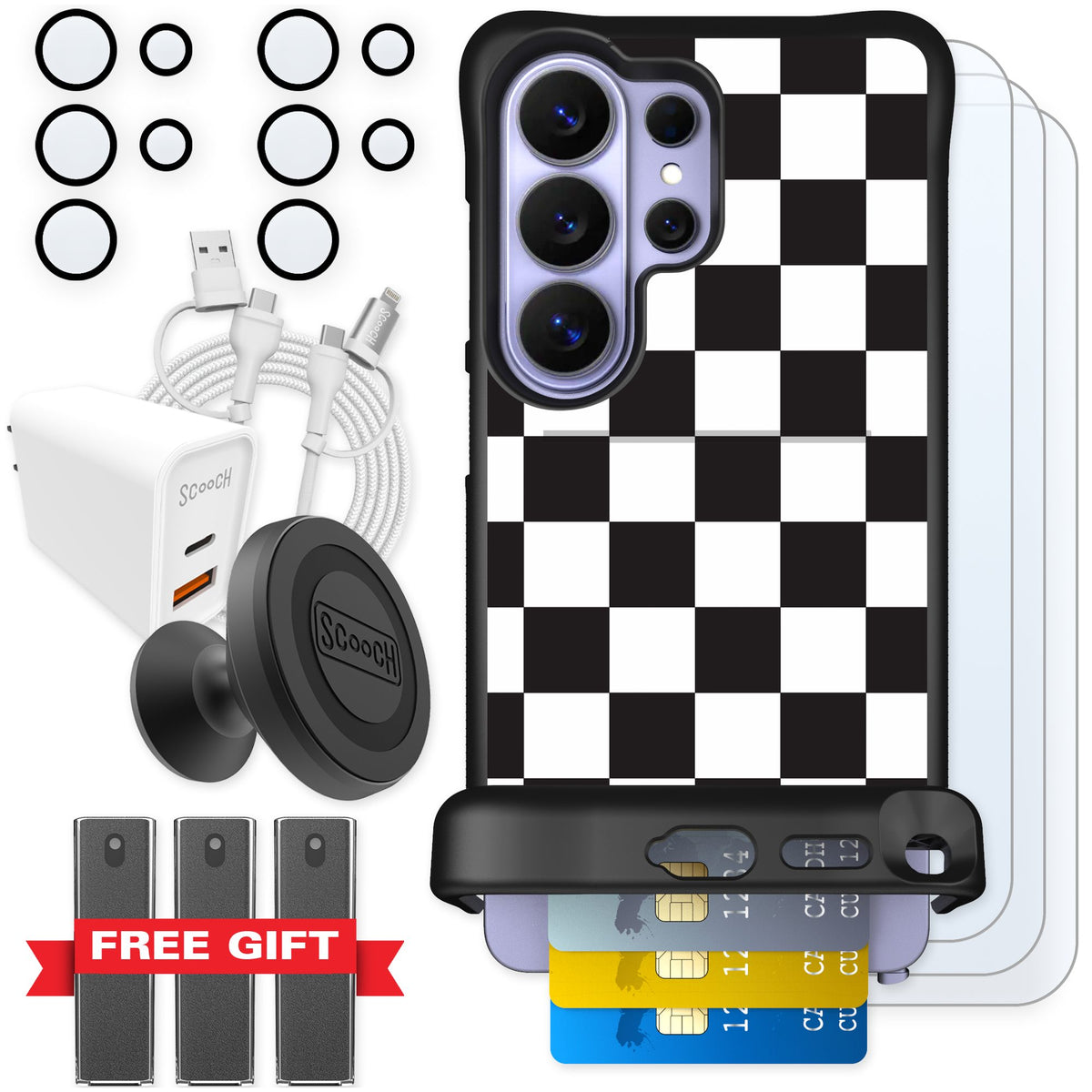 Scooch Wingmate Checkered for Galaxy S26 Ultra — Ultimate Bundle