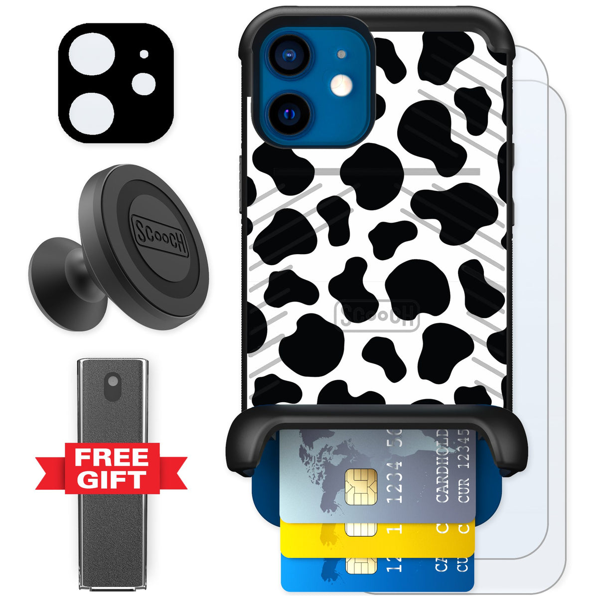 Scooch Wingmate Cow Print for iPhone 12 — Defender Bundle
