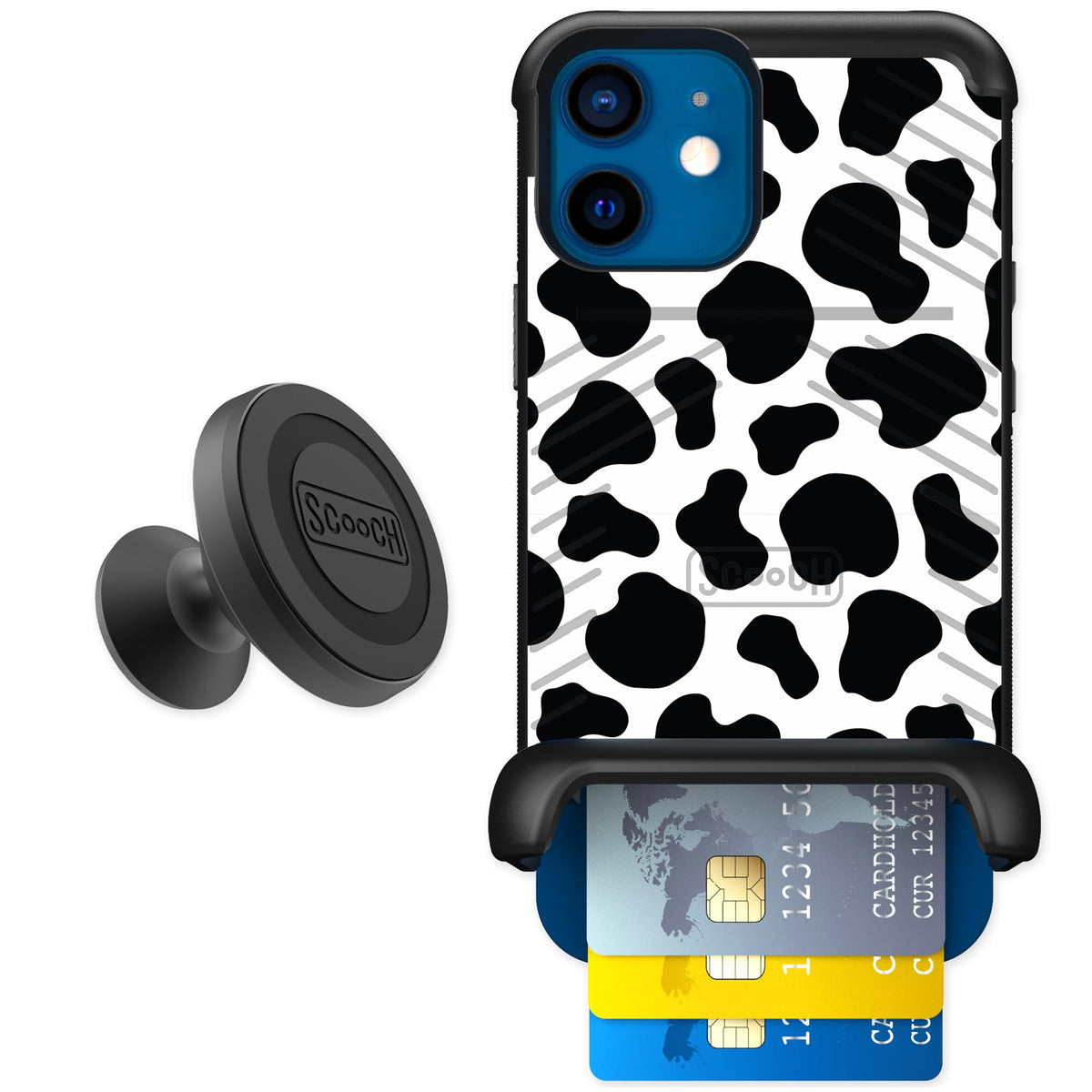 Scooch Wingmate Cow Print for iPhone 12 — Starter Bundle