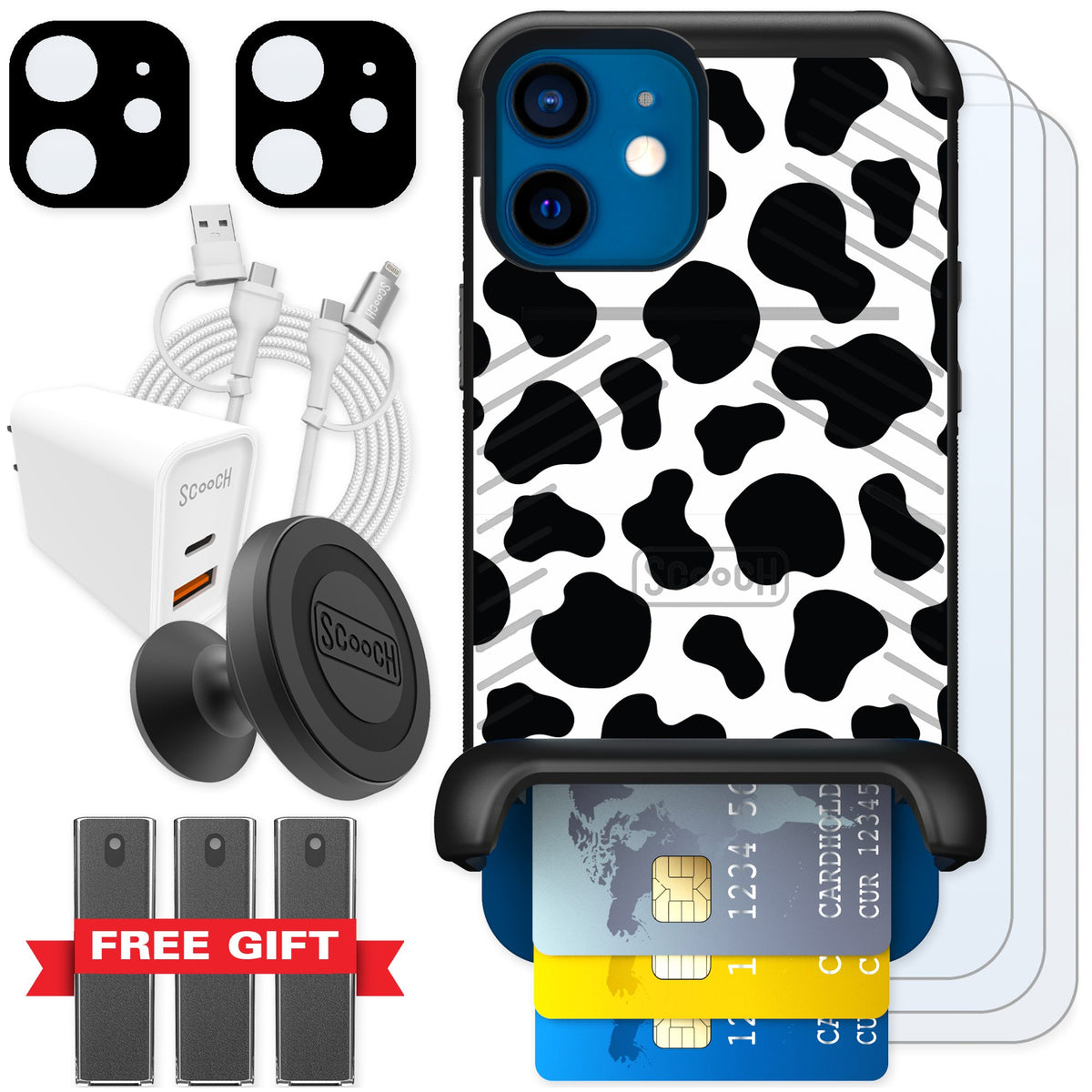 Scooch Wingmate Cow Print for iPhone 12 — Ultimate Bundle