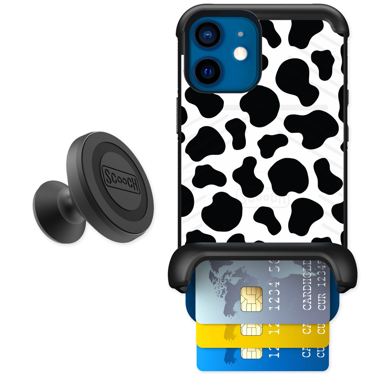 Scooch Wingmate Cow Print for iPhone 12 mini — Starter Bundle