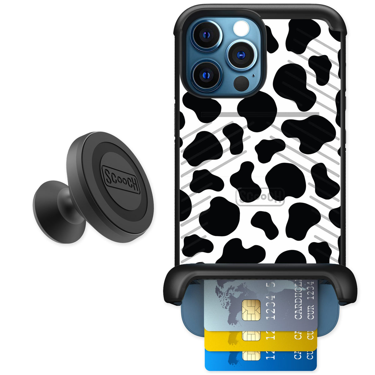 Scooch Wingmate Cow Print for iPhone 12 Pro — Starter Bundle