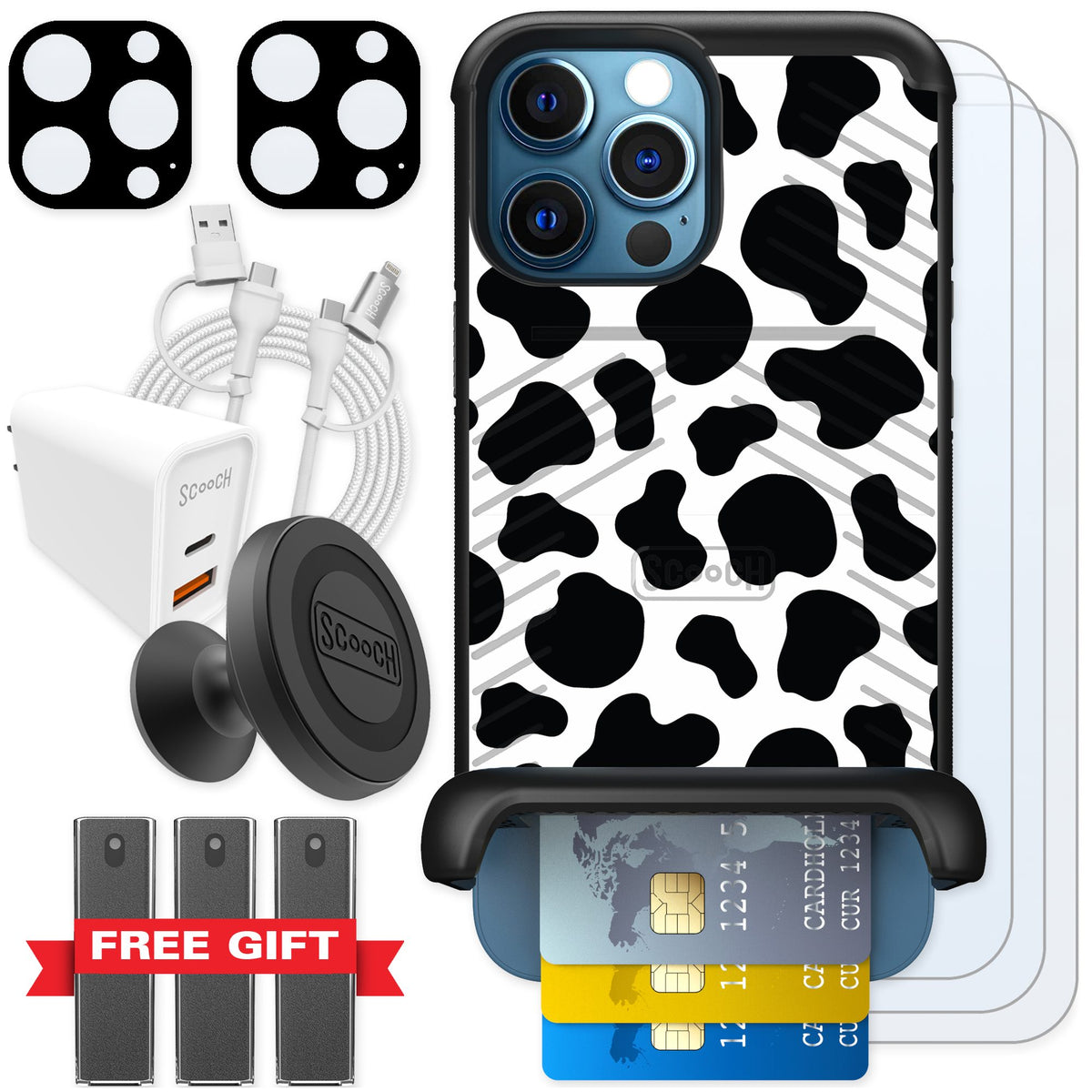 Scooch Wingmate Cow Print for iPhone 12 Pro — Ultimate Bundle