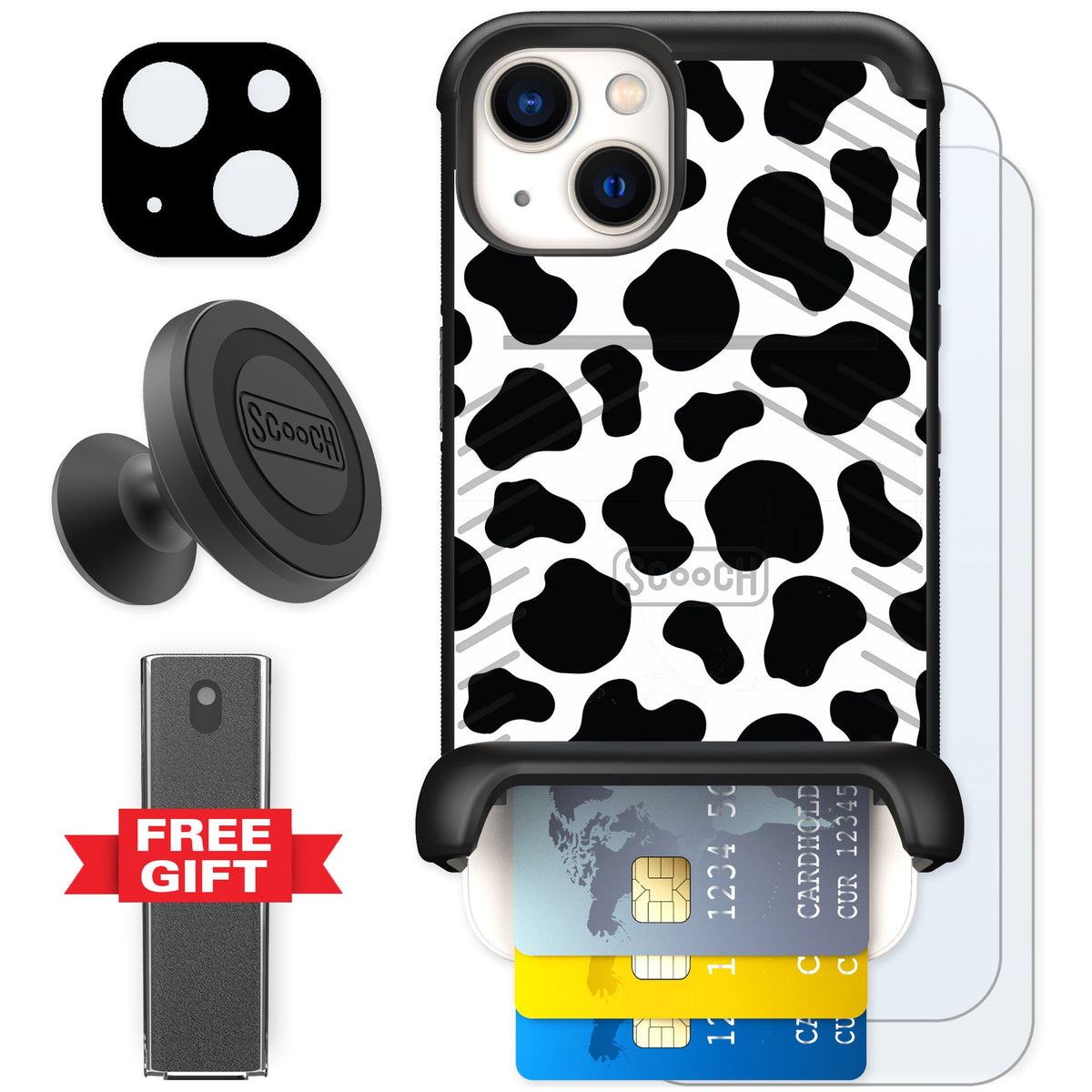 Scooch Wingmate Cow Print for iPhone 13 — Defender Bundle