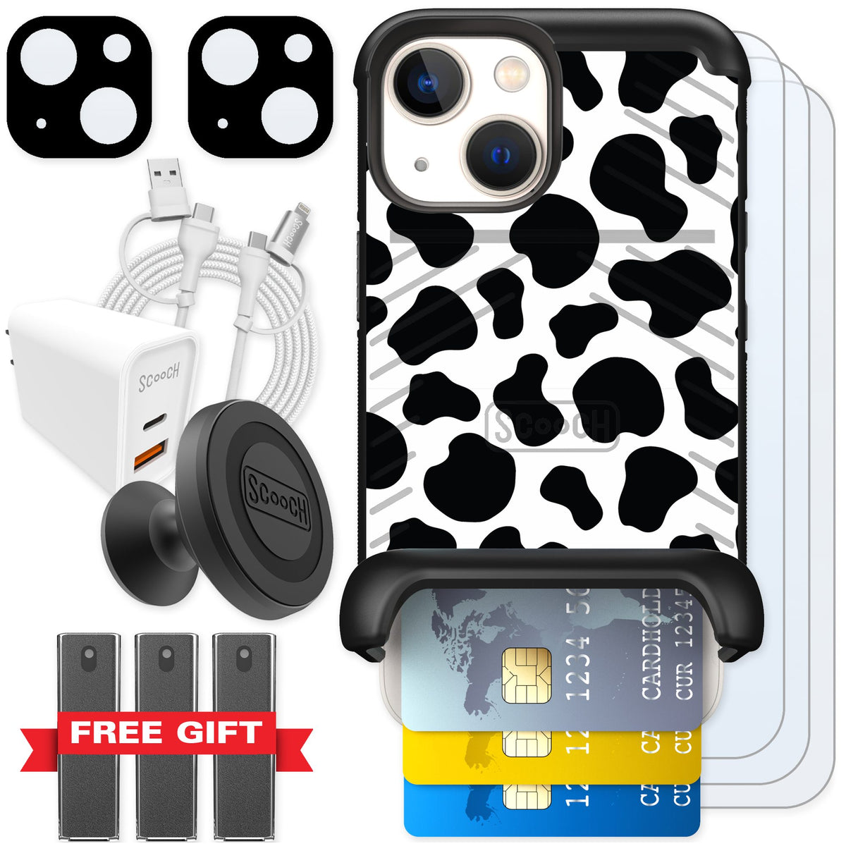 Scooch Wingmate Cow Print for iPhone 13 mini — Ultimate Bundle