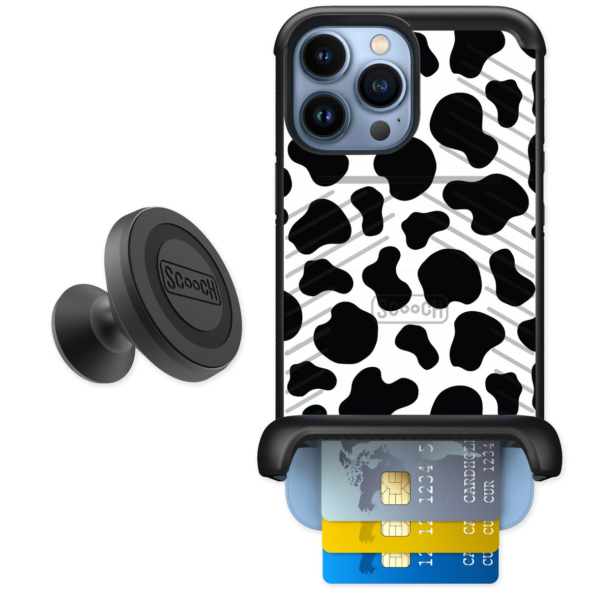 Scooch Wingmate Cow Print for iPhone 13 Pro Max — Starter Bundle