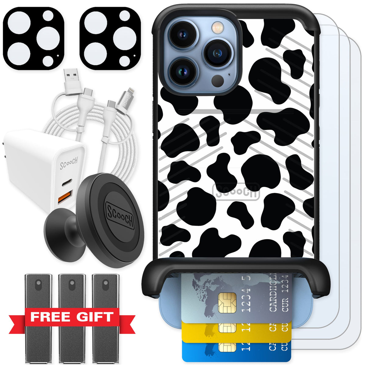 Scooch Wingmate Cow Print for iPhone 13 Pro Max — Ultimate Bundle