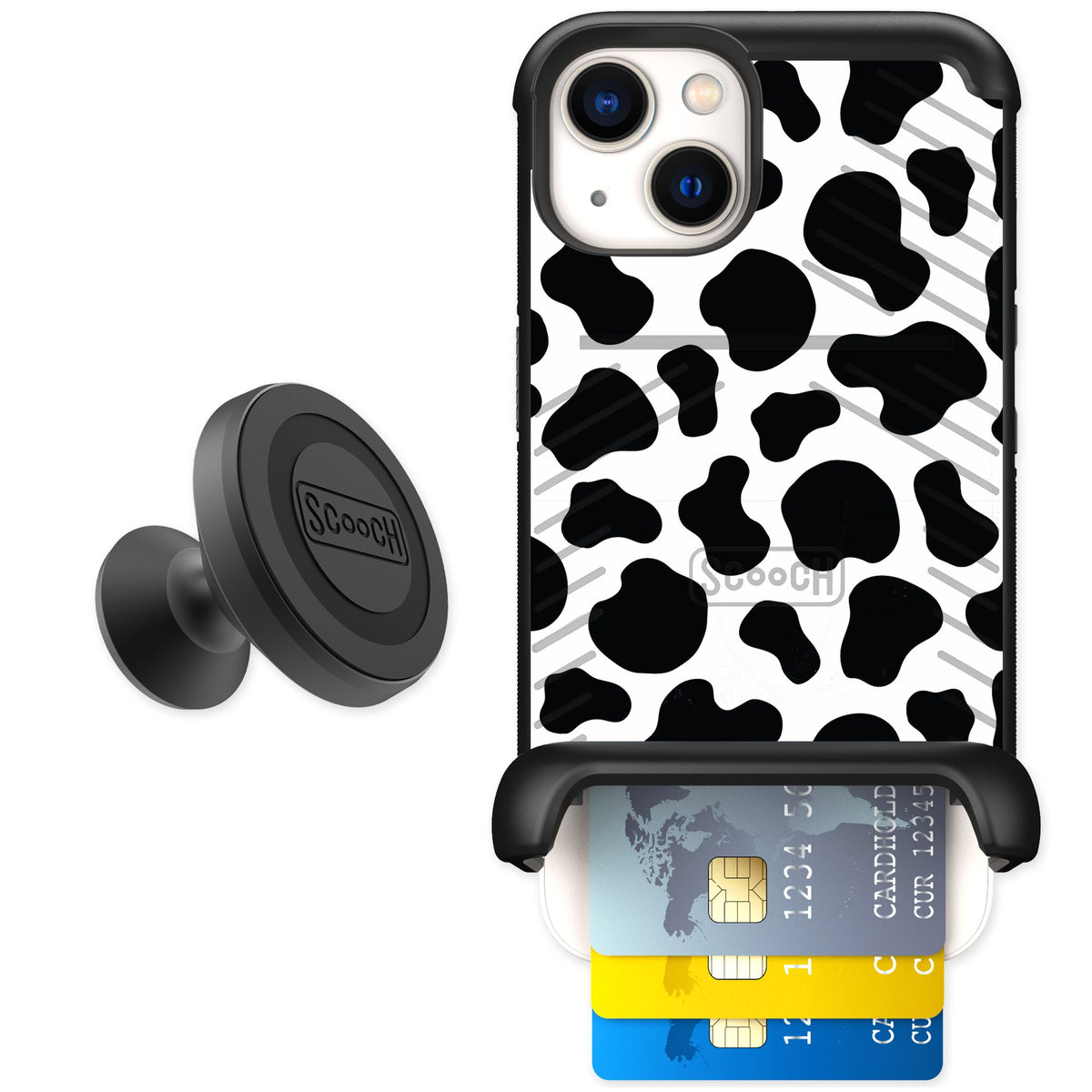 Scooch Wingmate Cow Print for iPhone 13 — Starter Bundle