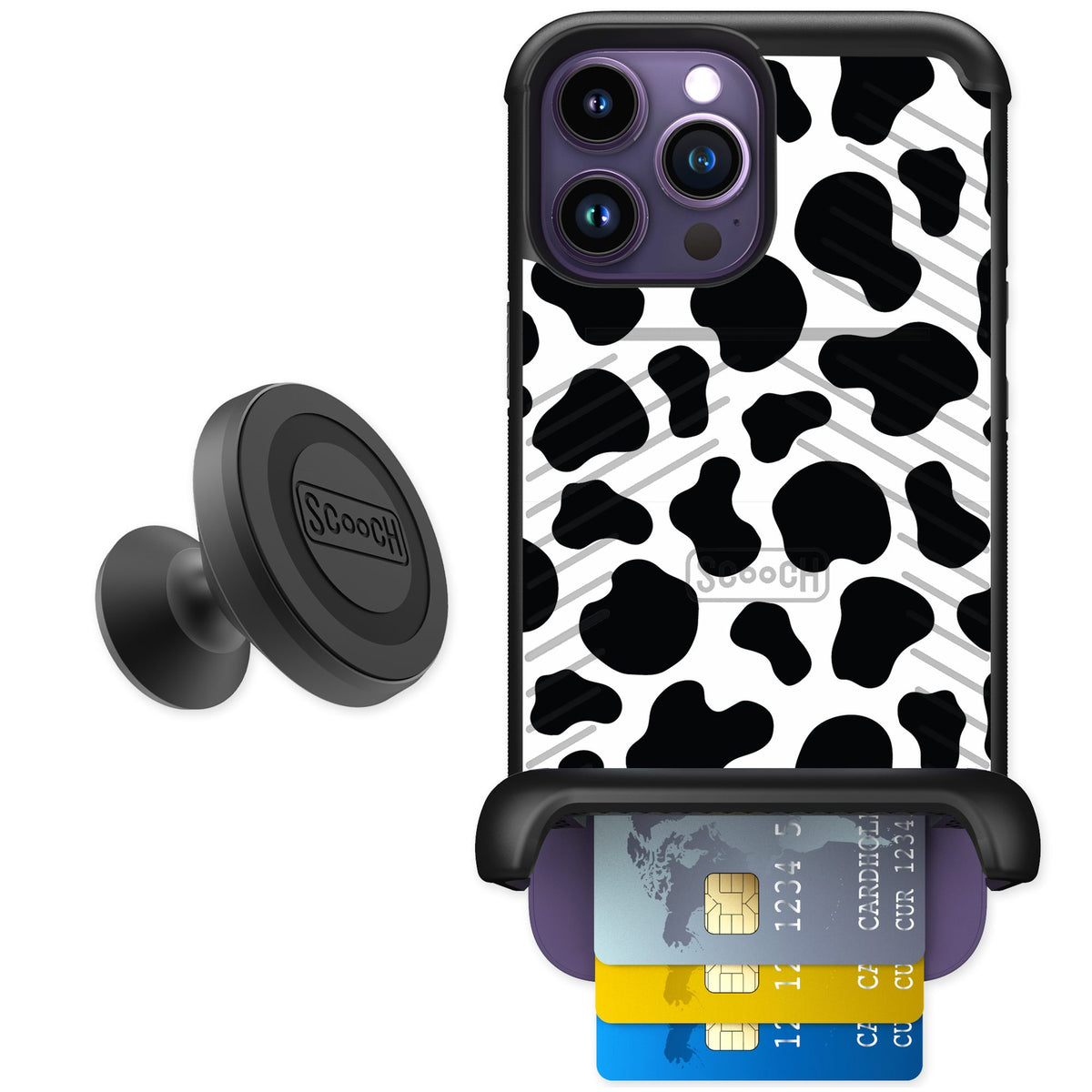 Scooch Wingmate Cow Print for iPhone 14 Pro Max — Starter Bundle