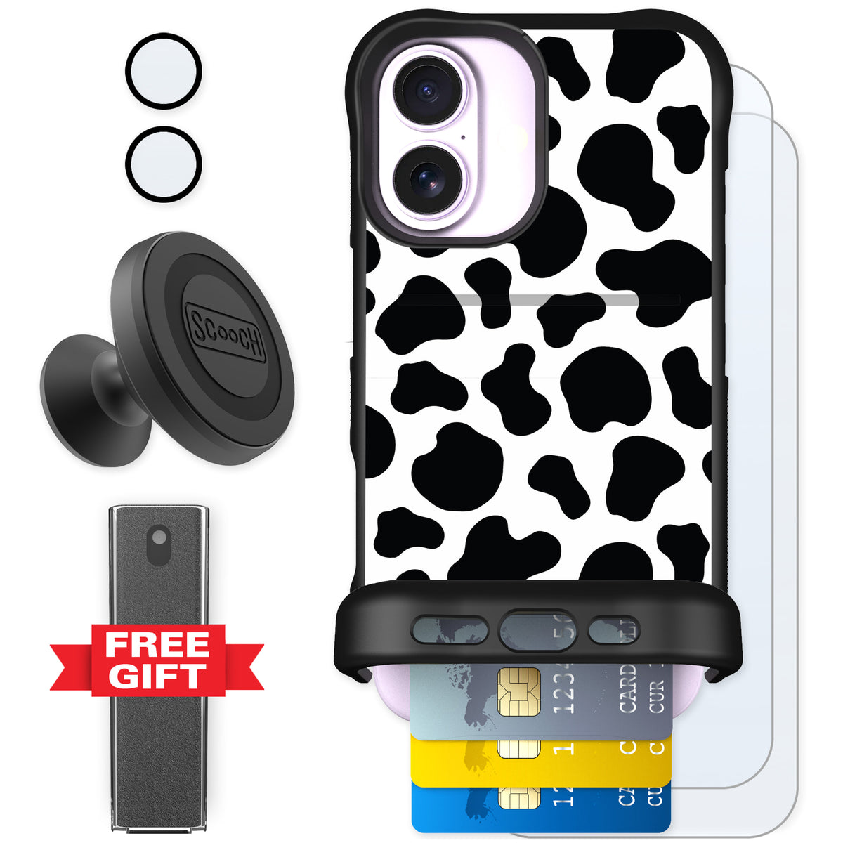 Scooch Wingmate Cow Print for iPhone 17 — Defender Bundle
