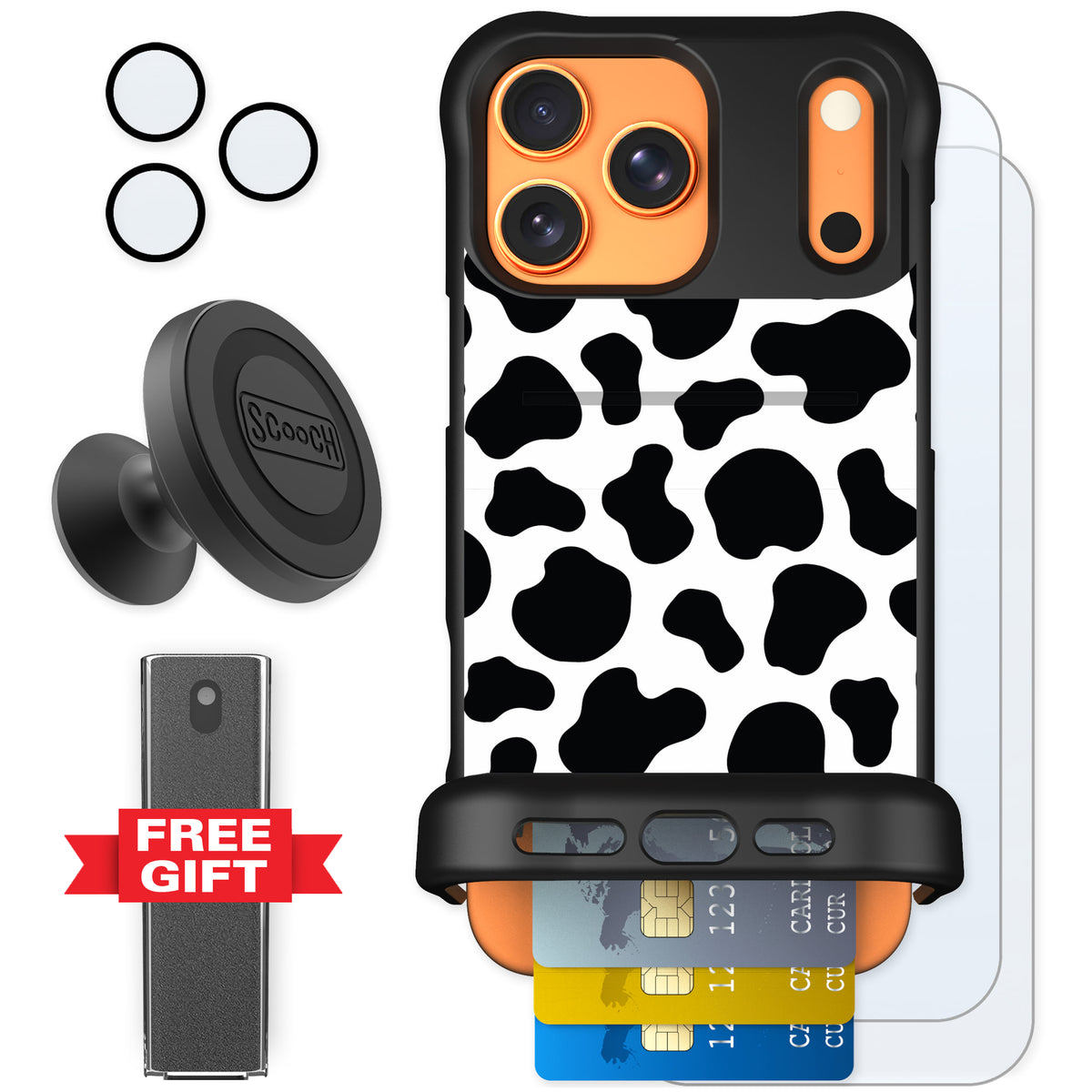 Scooch Wingmate Cow Print for iPhone 17 Pro Max — Defender Bundle