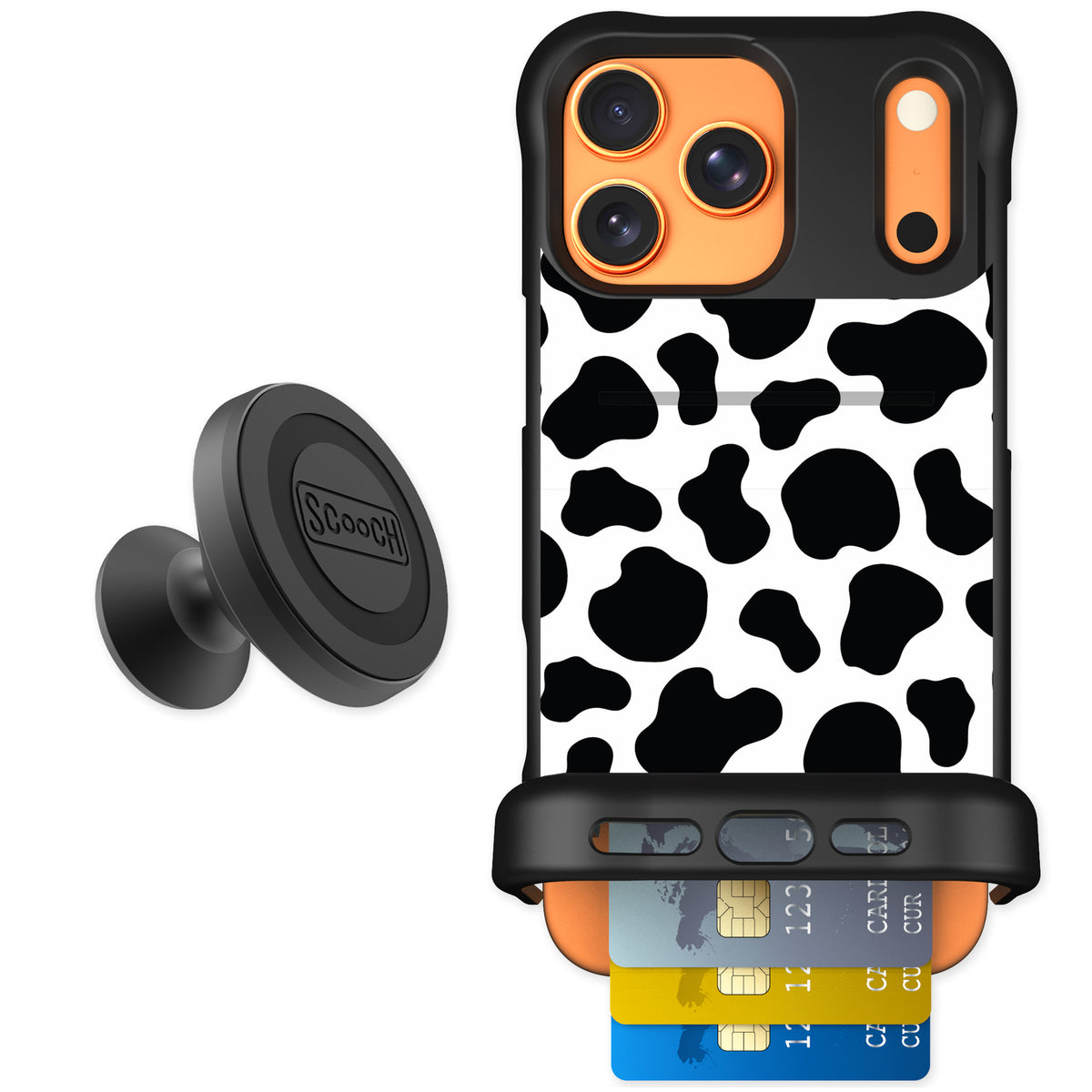 Scooch Wingmate Cow Print for iPhone 17 Pro Max — Starter Bundle