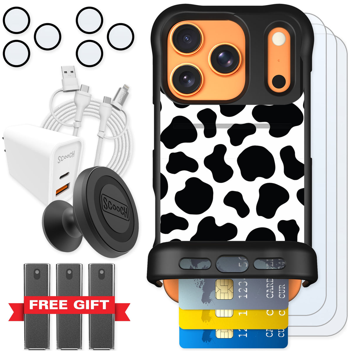 Scooch Wingmate Cow Print for iPhone 17 Pro — Ultimate Bundle