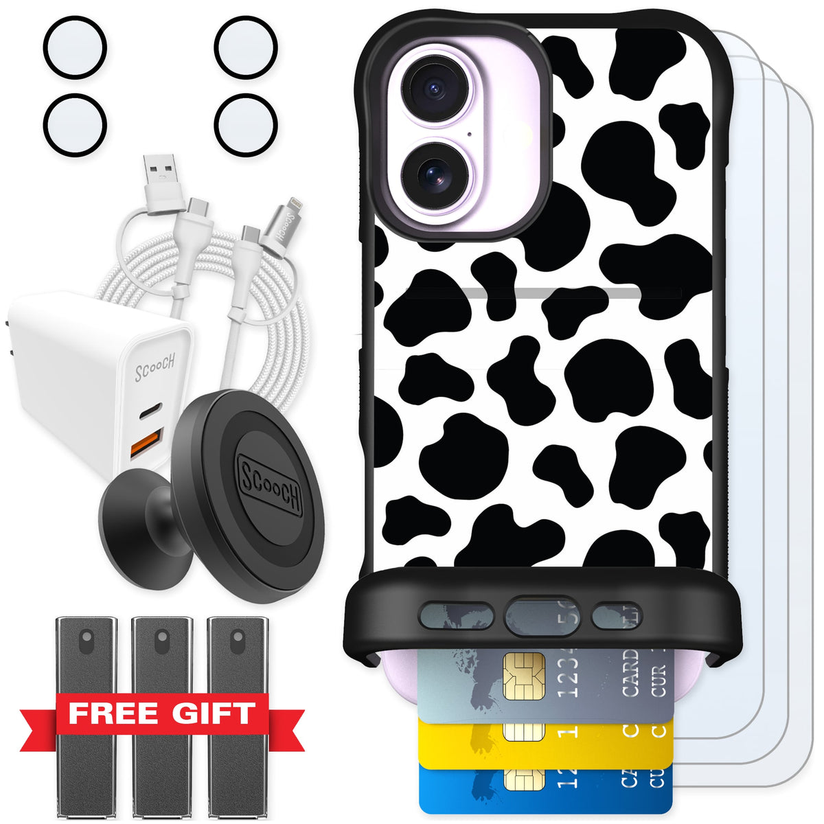 Scooch Wingmate Cow Print for iPhone 17 — Ultimate Bundle