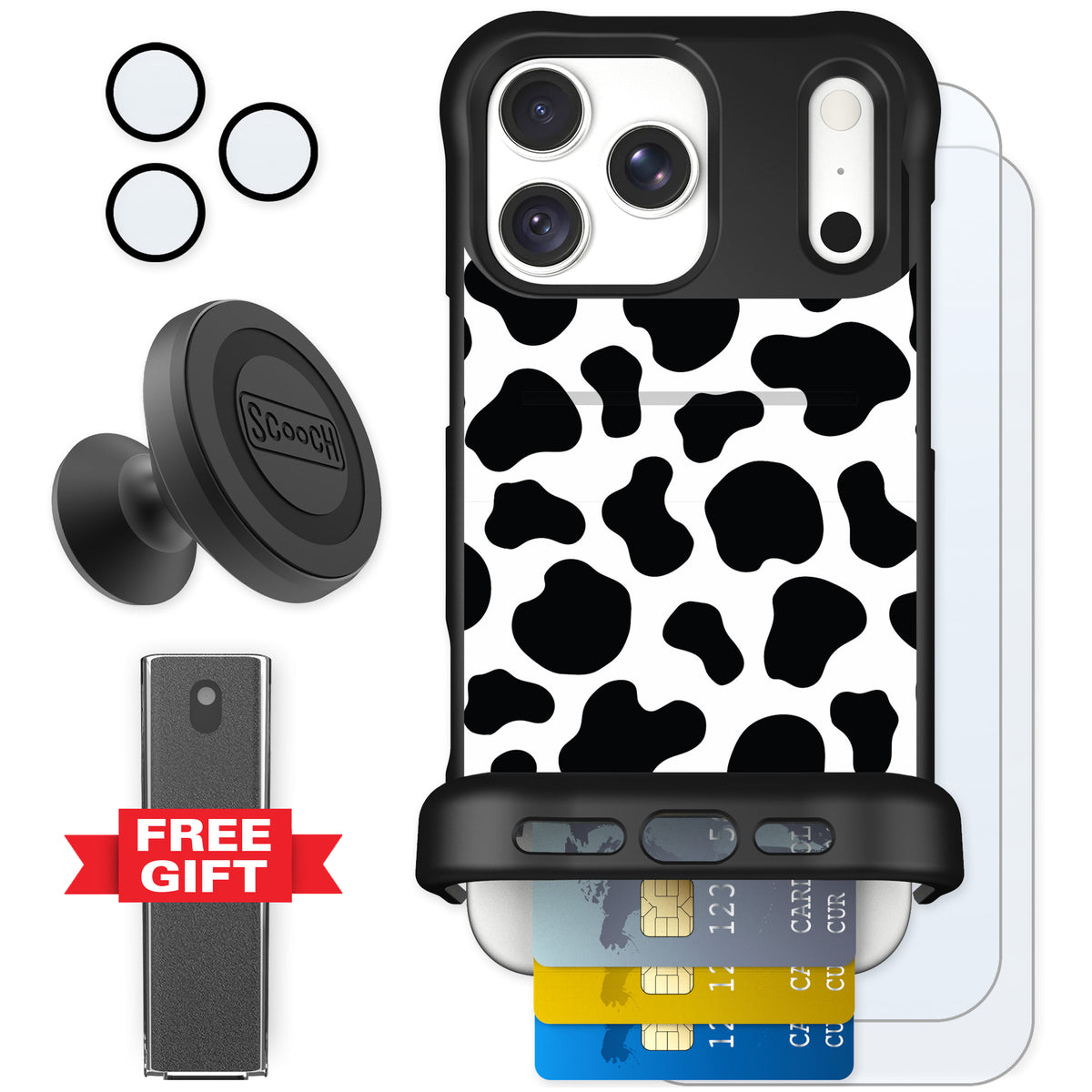 Scooch Wingmate Cow Print for iPhone 18 Pro Max — Defender Bundle