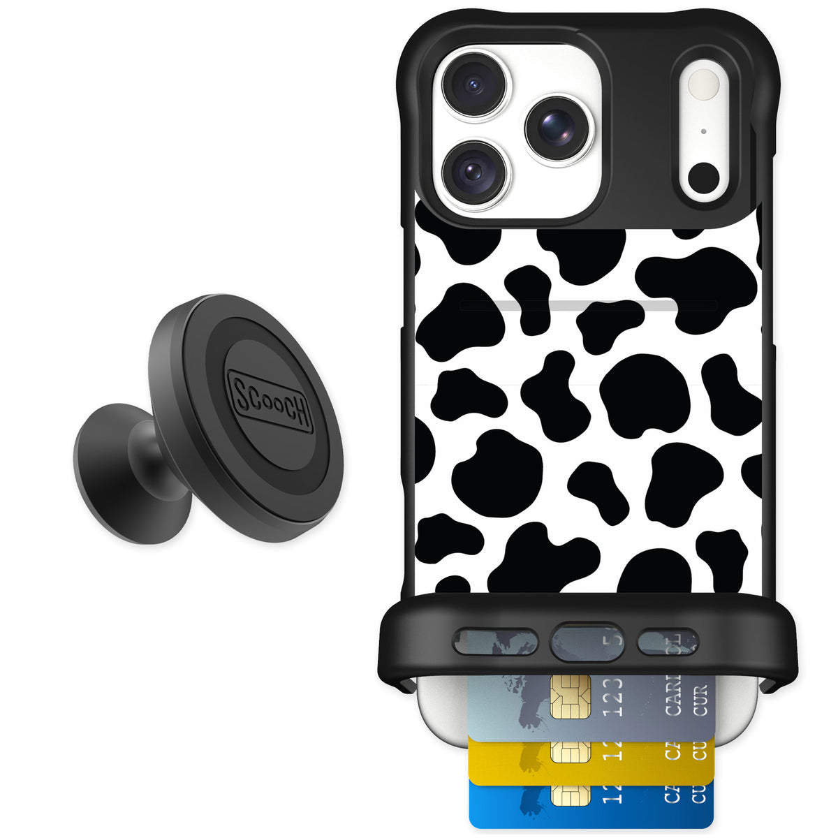 Scooch Wingmate Cow Print for iPhone 18 Pro Max — Starter Bundle