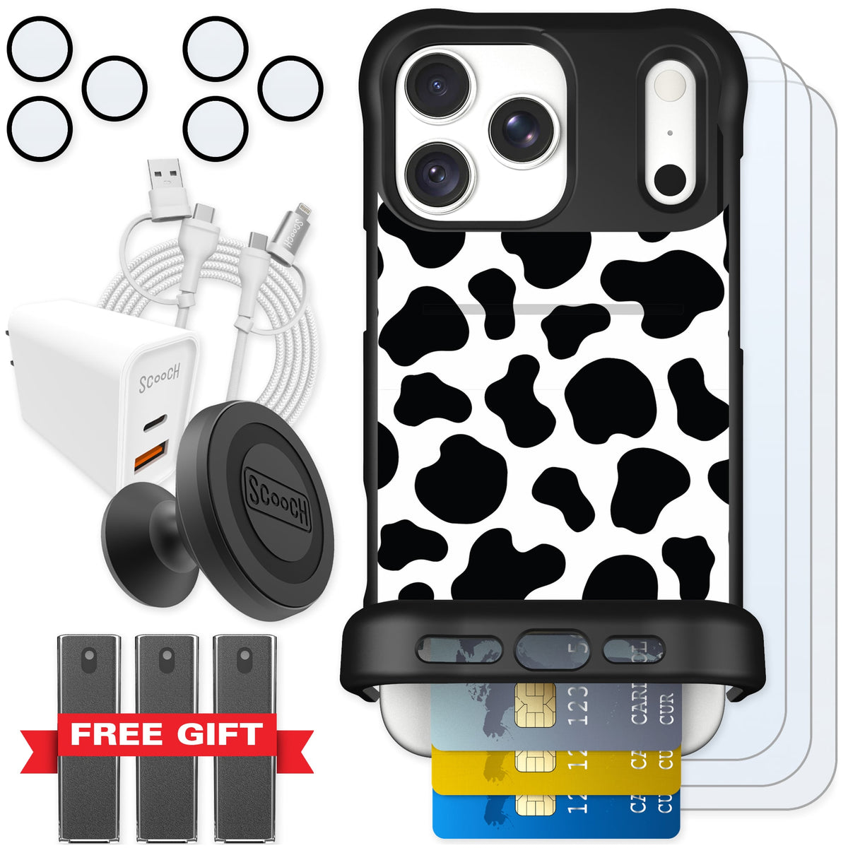 Scooch Wingmate Cow Print for iPhone 18 Pro Max — Ultimate Bundle