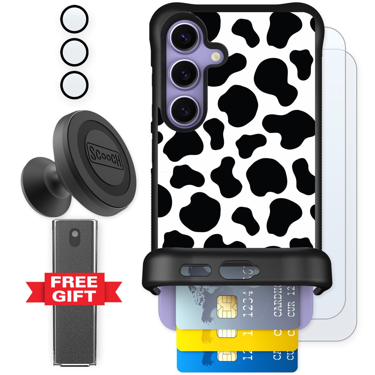 Scooch Wingmate Cow Print for Galaxy S24 — Defender Bundle