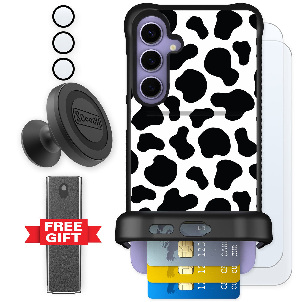 Scooch Wingmate Cow Print for Galaxy S24+ — Defender Bundle