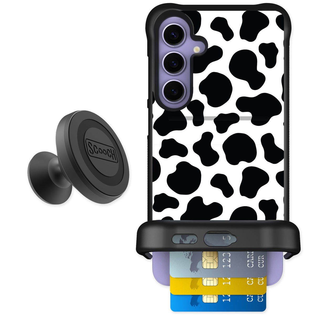 Scooch Wingmate Cow Print for Galaxy S24+ — Starter Bundle
