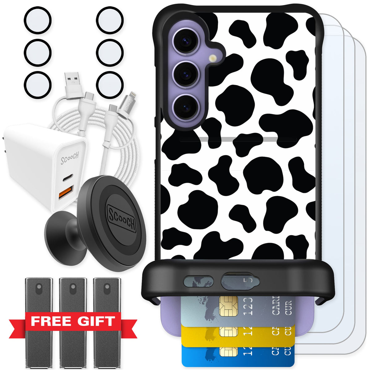 Scooch Wingmate Cow Print for Galaxy S24+ — Ultimate Bundle