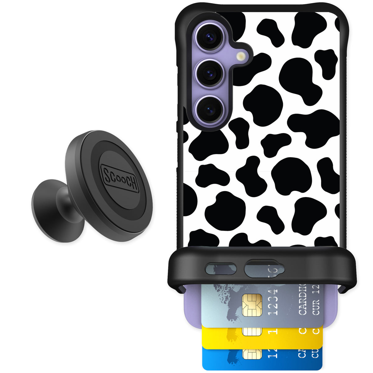 Scooch Wingmate Cow Print for Galaxy S24 — Starter Bundle