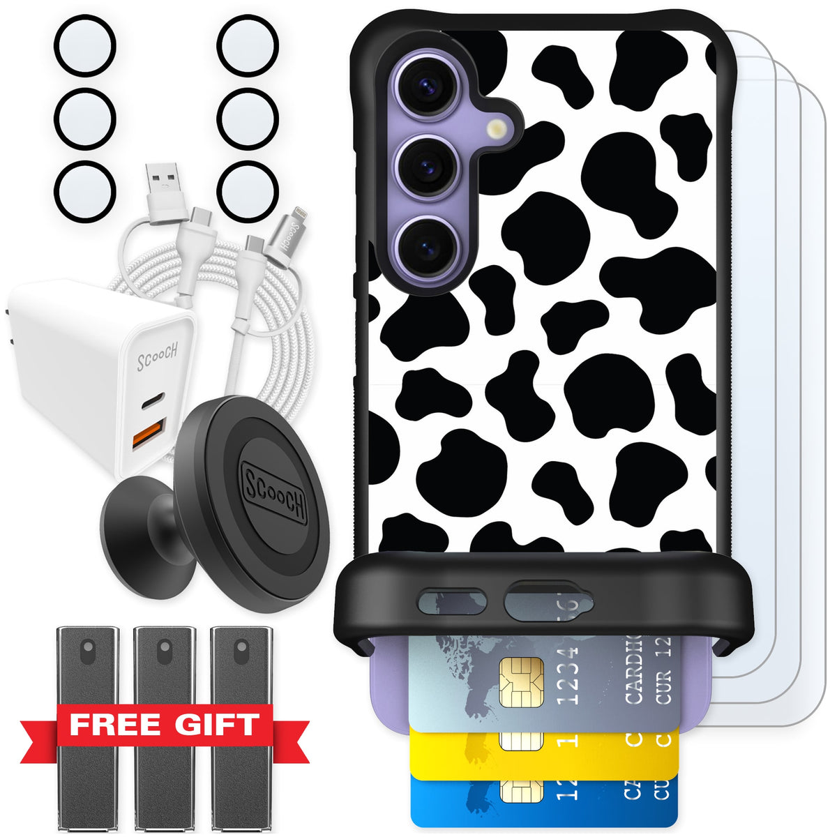 Scooch Wingmate Cow Print for Galaxy S24 — Ultimate Bundle