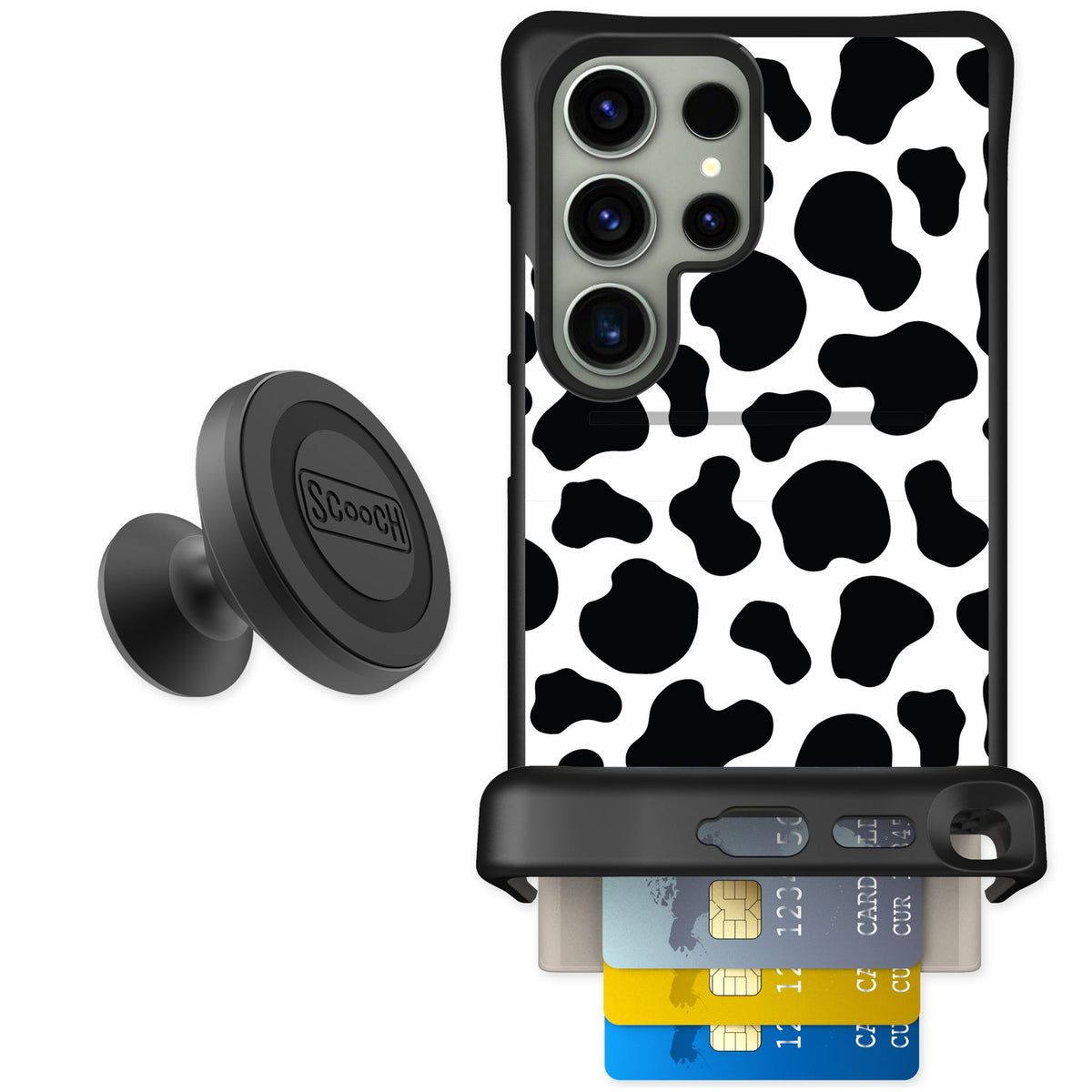 Scooch Wingmate Cow Print for Galaxy S24 Ultra — Starter Bundle