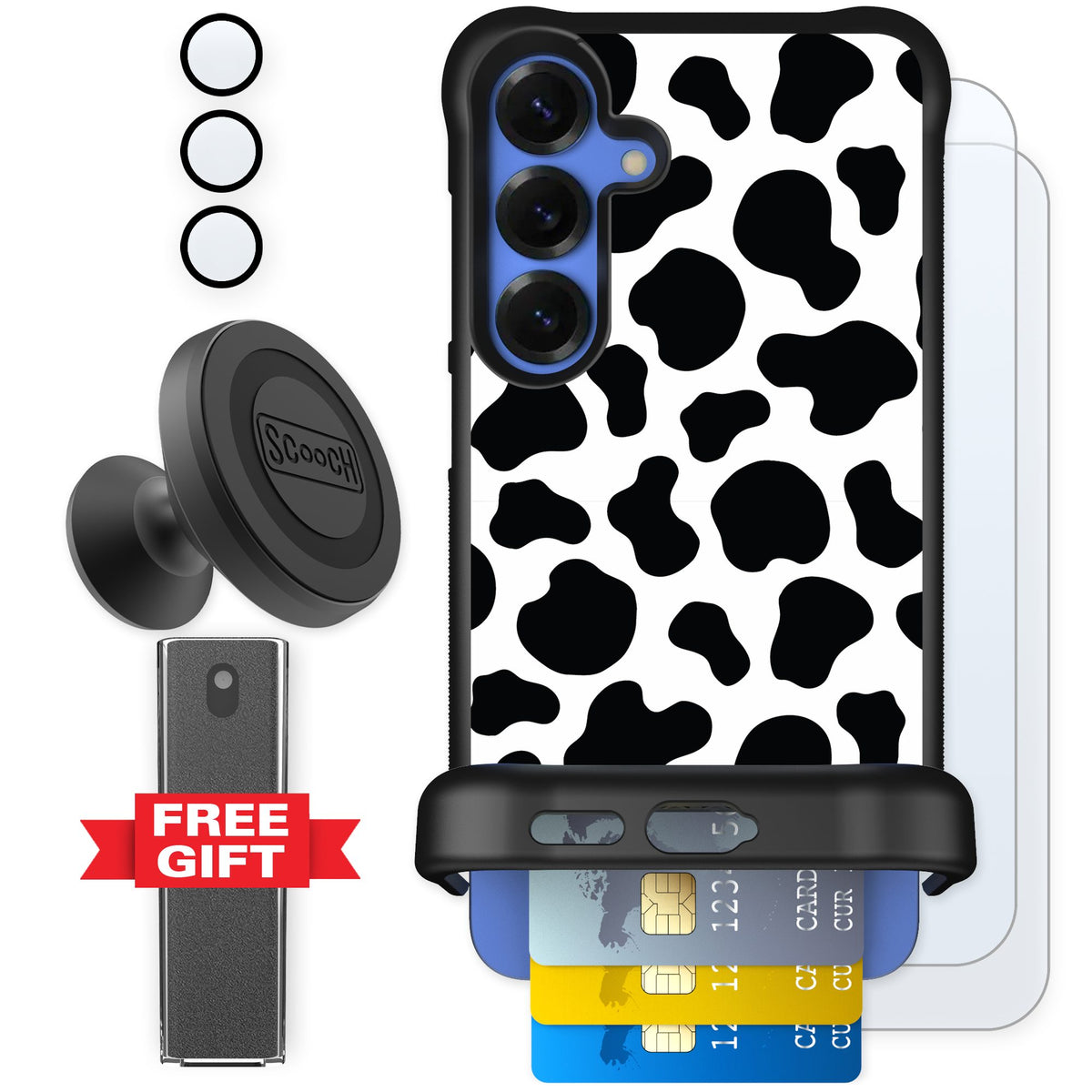Scooch Wingmate Cow Print for Galaxy S25+ — Defender Bundle