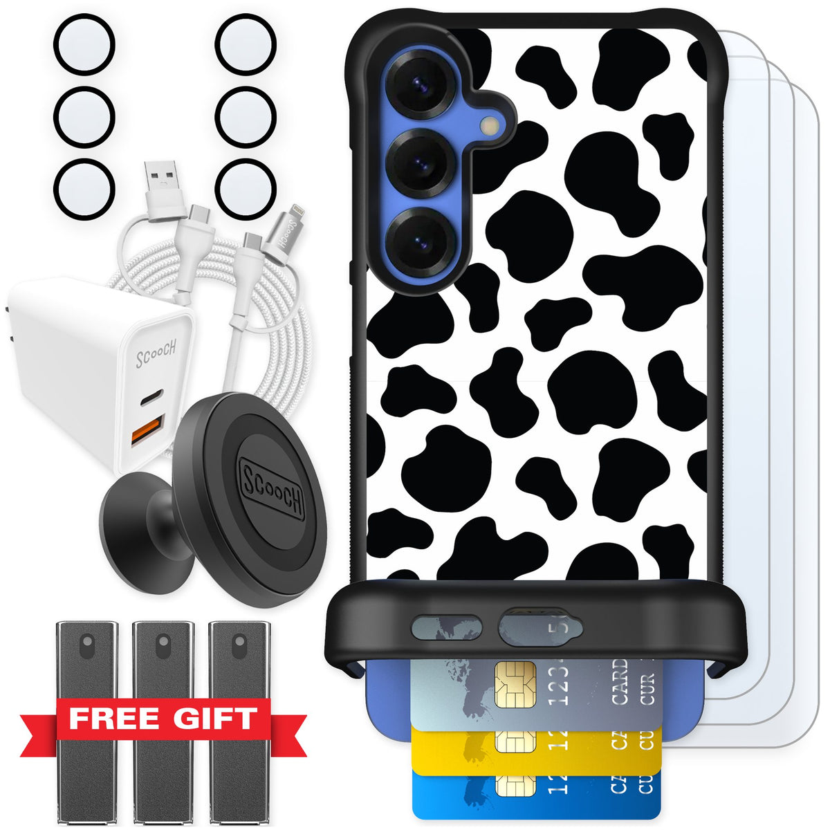 Scooch Wingmate Cow Print for Galaxy S25+ — Ultimate Bundle